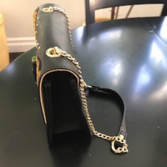 Neiman Marcus Medium Sized Black Embroidered Leopard Bag - Picture 3 of 6